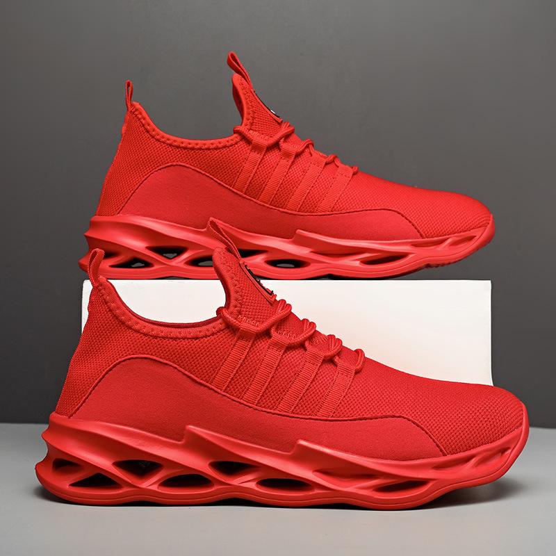 Men's Shoes Large Size Sports Running Lightweight Mesh Breathable Flying Weaving Leather