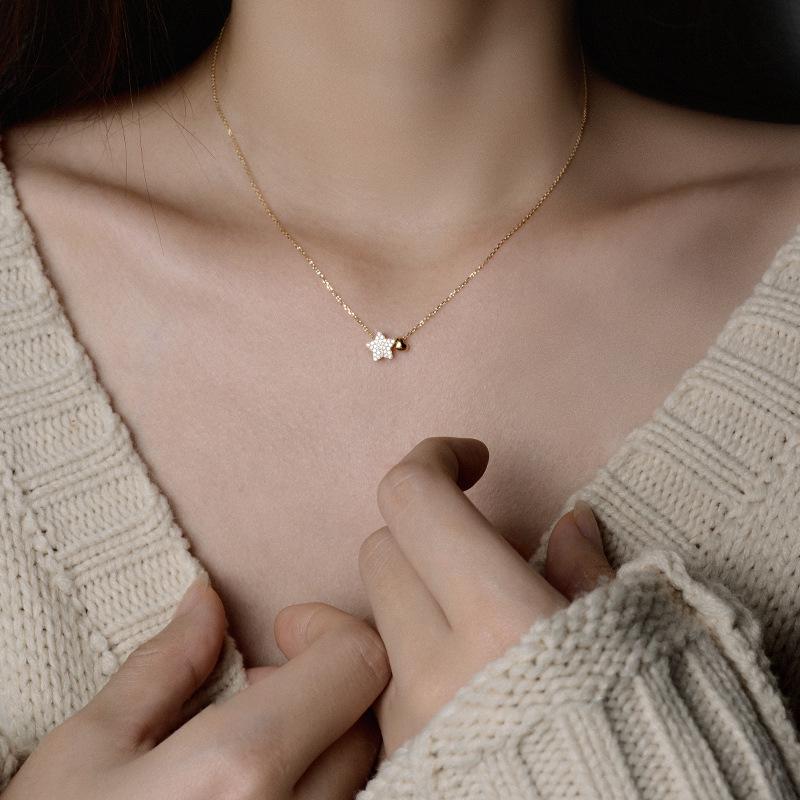 Niche Design S925 Sterling Silver Gold-Plated Diamond Star Pendant Necklace