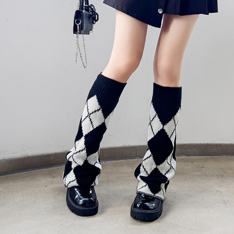 Girls Lolitas Leg Warmers Y2K Star Knitted Flared Leg Sleeves Goth Baggy Cuffs Ankle Heap Socks JK Uniform Foot Cover
