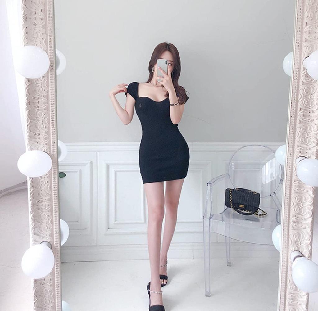 Coco Yuka Dress with Open Tight Short Short Lightweight Ribbed Knit & Women's Off-the-Shoulder Neckline, Sexy, Fit, Simple, Mini, Length, Casual,