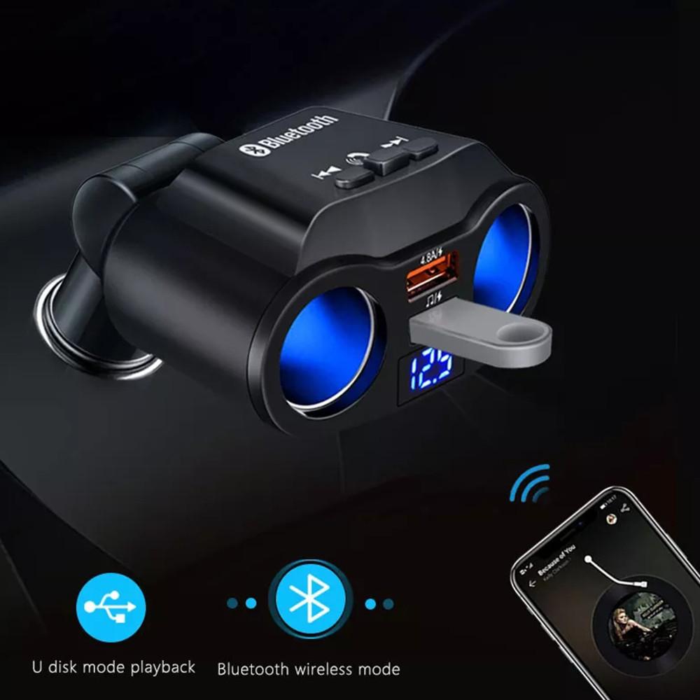 12-24V Car Charger Bluetooth FM Transmitter Dual USB Fast Charging Socket Lighter Splitter Power Adapter with Voltage Display