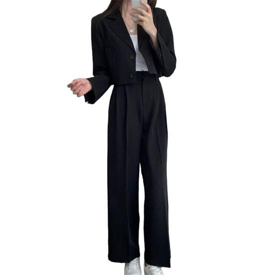 Business Casual Outfits für Damen Cropped Blazer Jacken Weitbeinige Hosen Anzug Set Herbst 2-teiliges Arbeitsbüro-Set