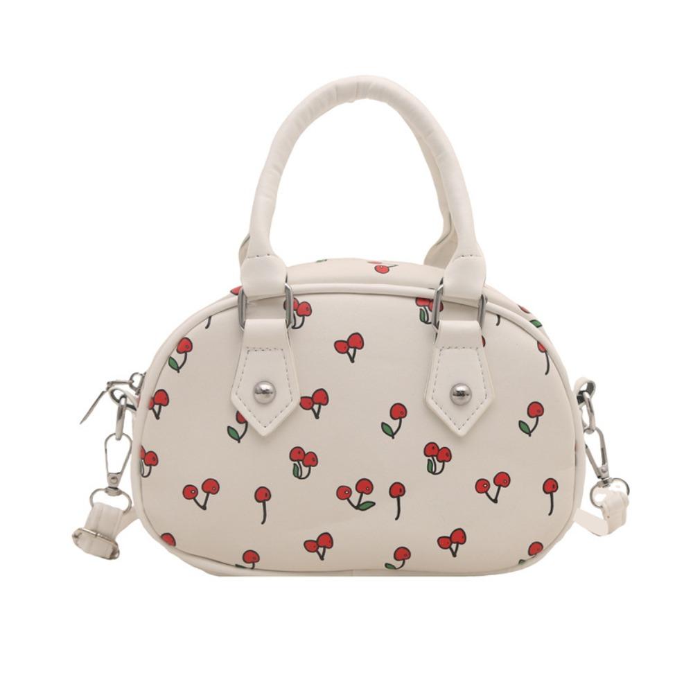 

Casual Women Cherry-Printed Handbag Large Capacity PU Leather Crossbody Bag Tote Bag Lightweight Shoulder Bag School/Travel/Work білий