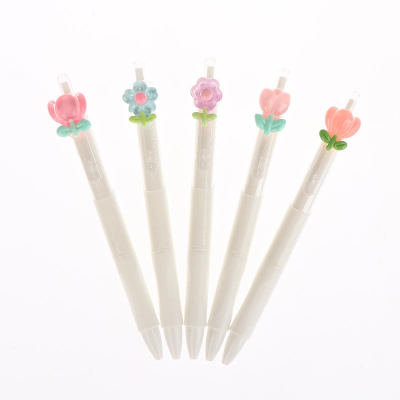 5/10Pcs Cute Sweet Tulip Flower Gel Pens Quick-Dry Ballpoint Pens 0.5Mm Black Ink Pen Office School Stationery Supplies