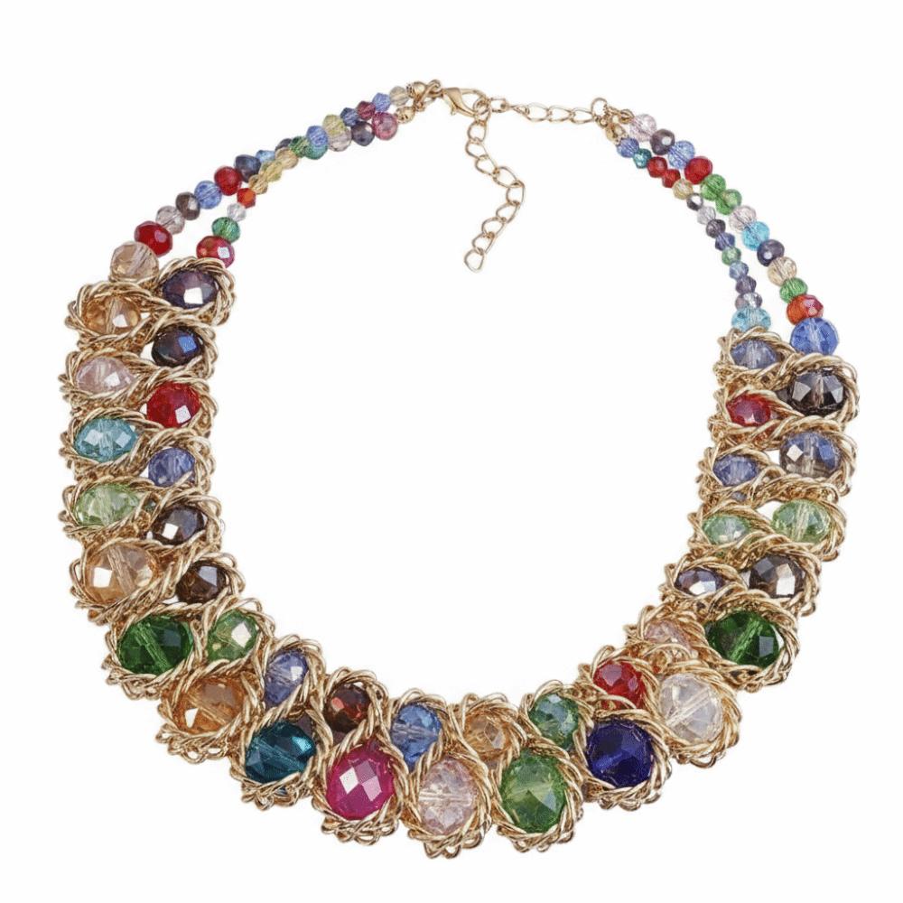 Vintage Choker Necklace Colorful Glasses Stone Necklace Fashion Crystal Necklace for Women