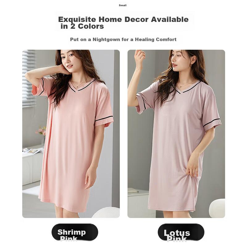 LangSha Women's Nightgown with Built-In Chest Pads, Short-Sleeved Thin Sleepwear, Summer Loungewear, Can Be Worn Outside As A Dress