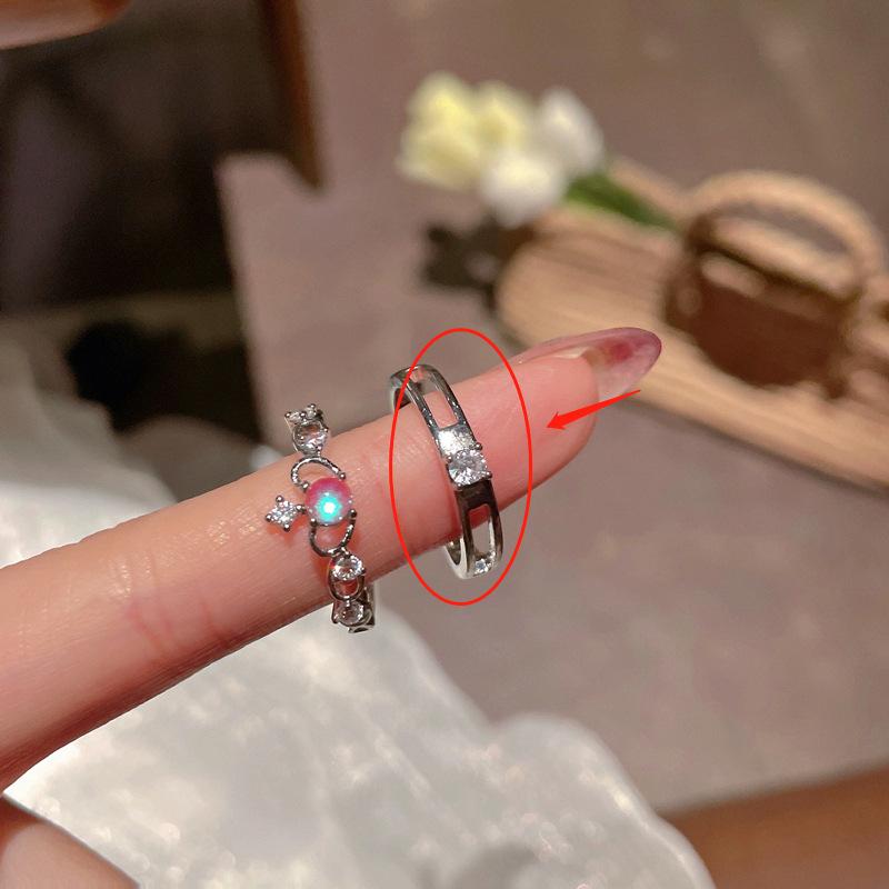 

Advanced Moonstone Stacked Wearing Niche Design Cold Wind Crown Trend Adjustable Opening Ring Personality Adjustable opening