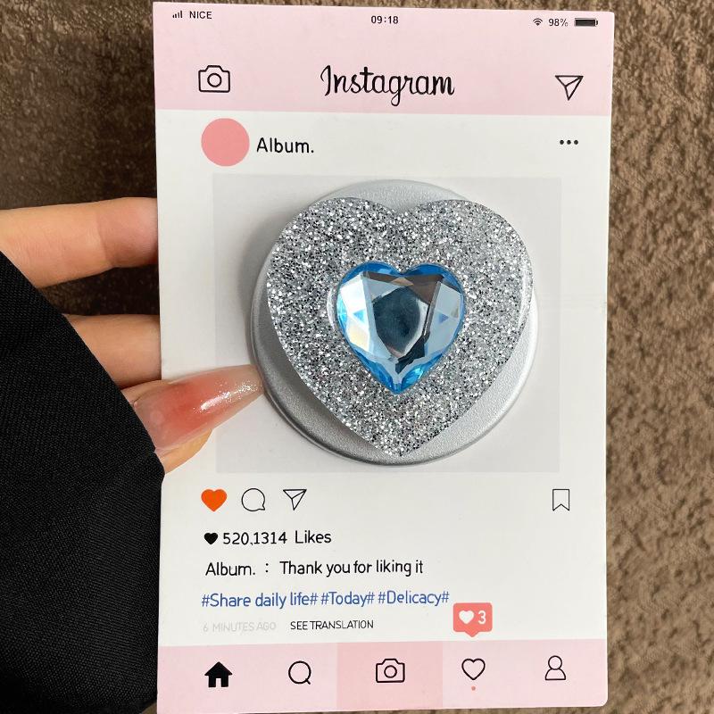 Creative Rhinestone Heart MagSafe-Compatible Magnetic Bracket with Strong Suction and Retractable Airbag