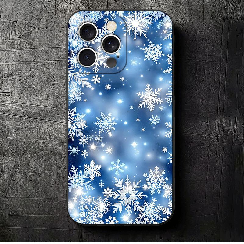 Snow Snowflake Winter Cold Soft Phone Case for iPhone 16 16E 17 Air 15 Pro Max 14 Plus 13 Mini 11 12 7 Black Cover Back Shell