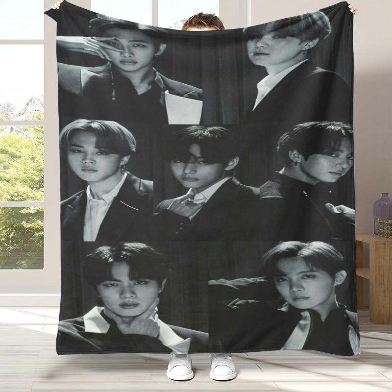 Fashion B-BTS Kpop Flannel Blanket,Ultra Soft Warm Plush Throw for Home Bedroom Bed Sofa Cover Office Camping Picnic Gift
