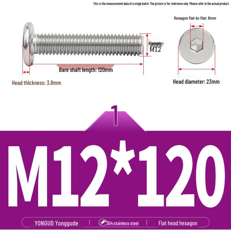 304 Stainless Steel Ultra-Thin Flat Head Hex Socket Bolt, M2-M12