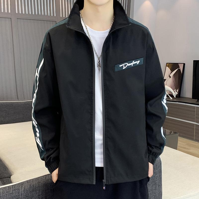 Men's Stand-up Collar White Jacket Spring and Autumn Casual Jacket Korean Version Trendy Men's Clothing