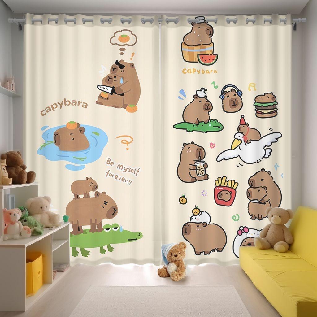 150x166CM Cartoon Capybara Blackout Curtain 2 Panels Kawaii Anime Window Drapes For Living Room Custom Home Window Treatments