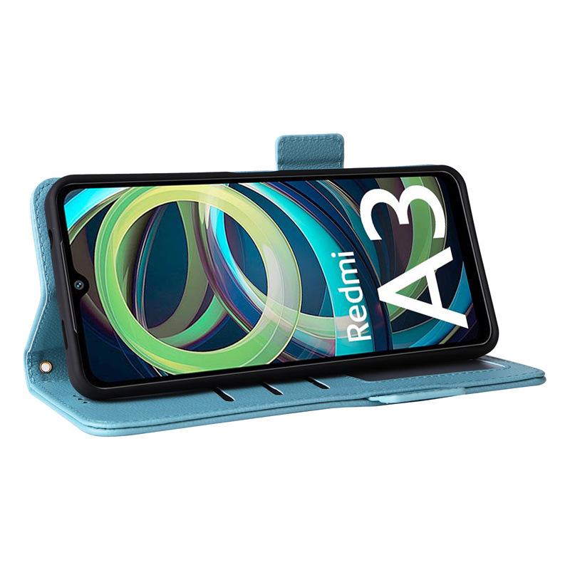 Redmi A3 Leather Phone Case with Card Holder & Lanyard - Cross-border Style