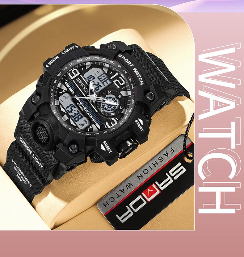 SANDA Tecnología Negra Doble Pantalla Impermeable Adolescente Casual Reloj Despertador