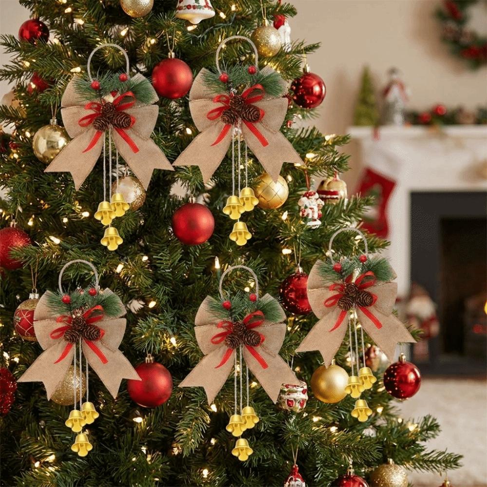 6Pcs/Set Buffalo Plaid Christmas Bows Hanging Ornament  Christmas Tree Decoration