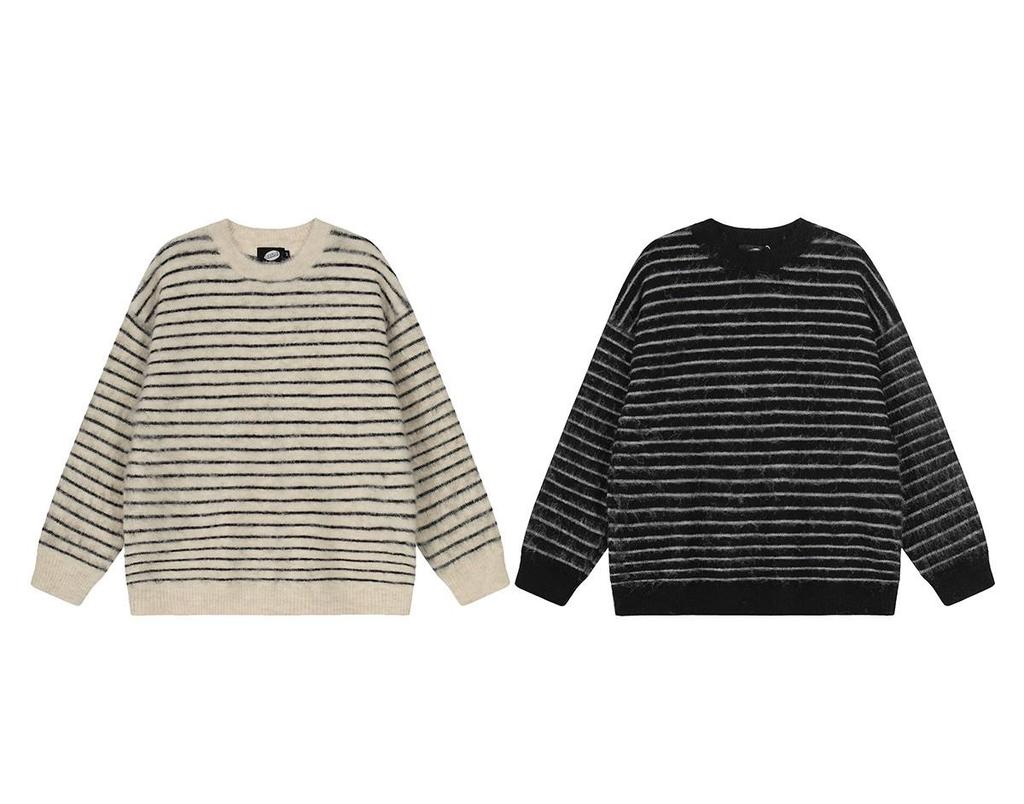 Unisex Retro Striped Oversized Pullover Sweater