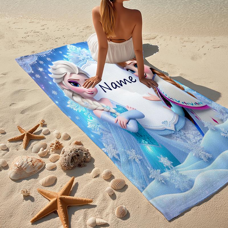 Custom Name Ultra-Soft Beach Towel with Elsa Theme,Ideal for Pool - Camping, Diving - Perfect Travel Essential, Vibrant Beach Towel.