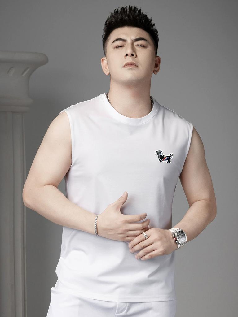European Goods Fashion Brand Badge round Neck Vest Men's Summer Casual Waistcoat Outer Wear Sports Undershirt Men's Sleeveless T-shirt