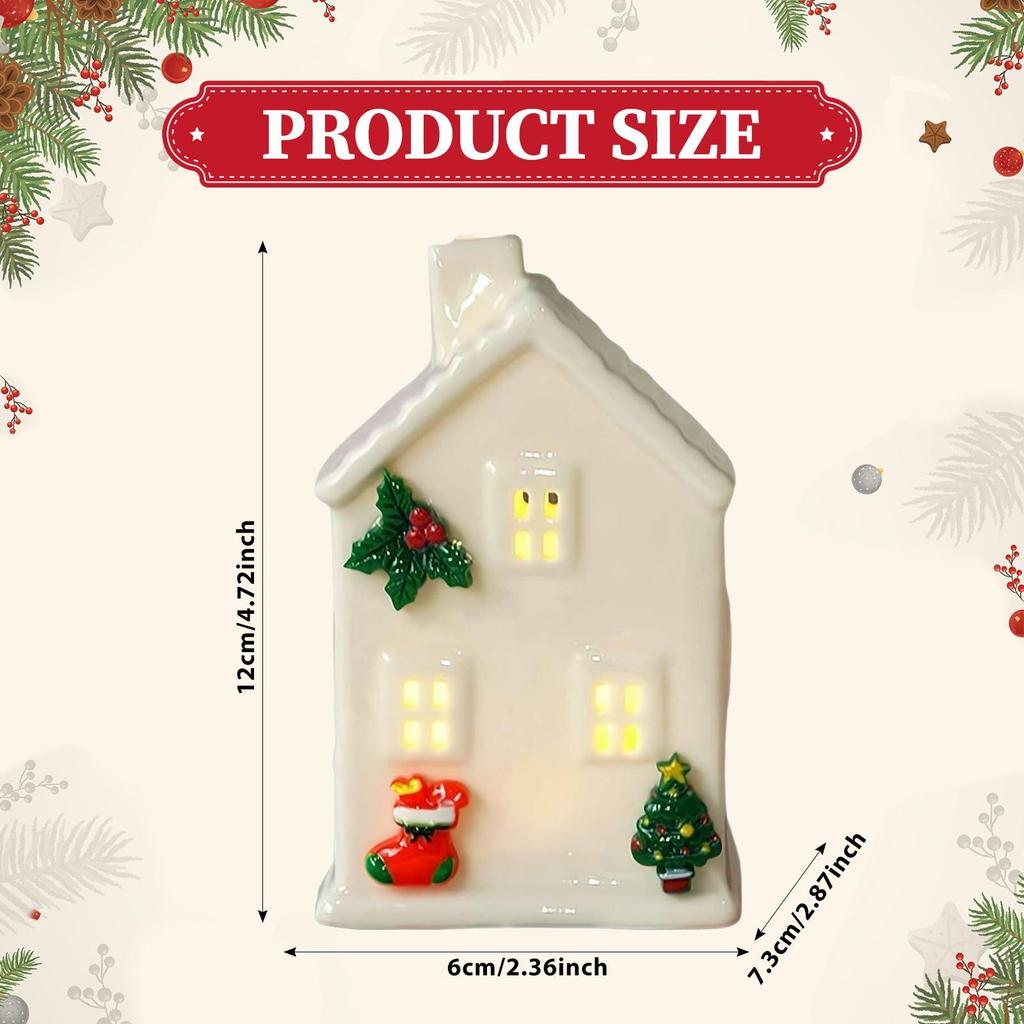 Ceramic Christmas Village House Miniature Statue Decorative Accessory Collectable Christmas Village Building for Table Winter