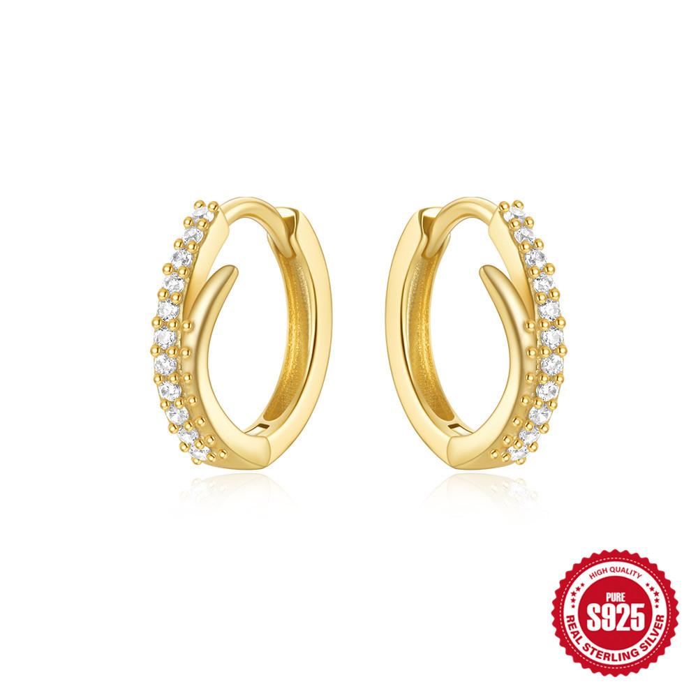 S925 Sterling Silver Personality Diamond Set Love Chain Glossy Luxury Earrings Ear Buckles Earrings Huggie Hoops