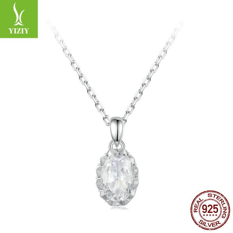 Classic Oval One-Carat Mozzarella Diamond Necklace, Resplendent High-End S925 Sterling Silver Collarbone Chain