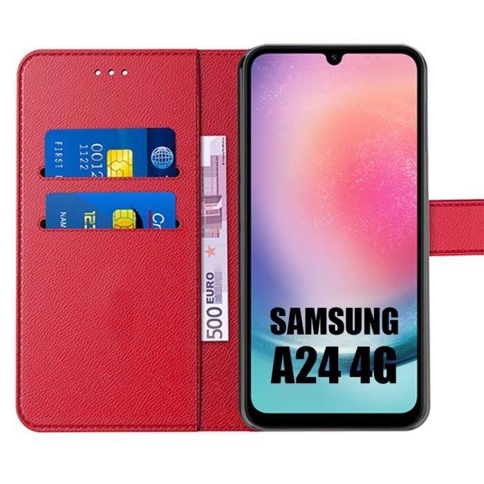 Coque de protection - Samsung - Galaxy A24 - Synthécuir Rouge - Antichoc - Souple