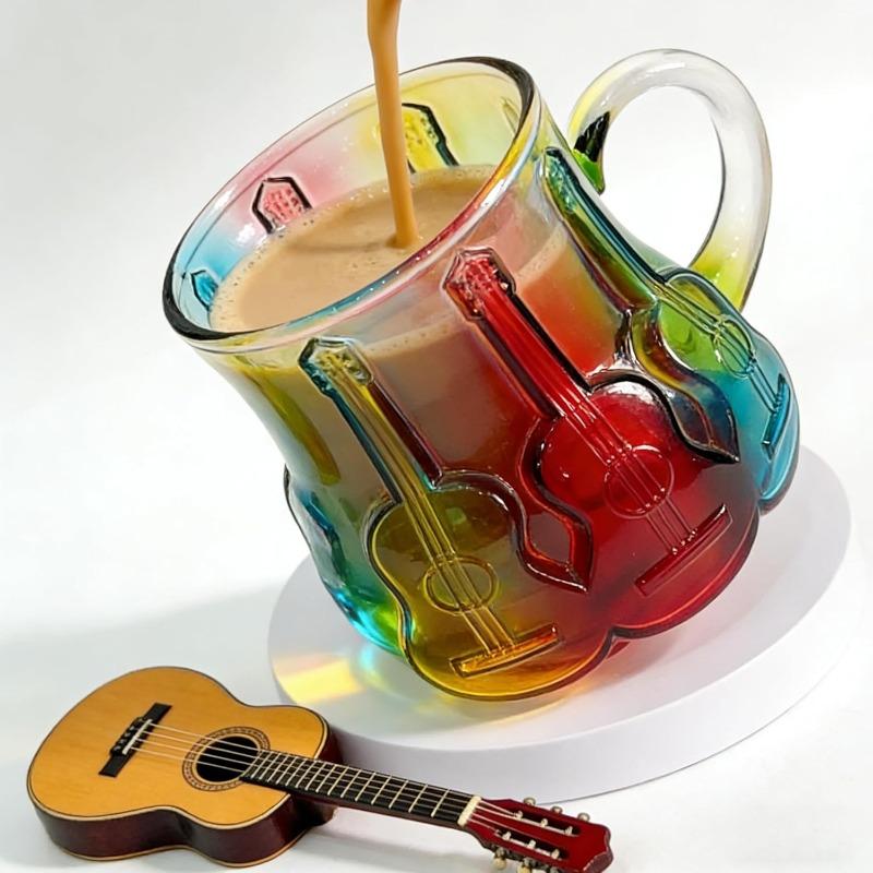 3D Guitar Art Coffee Cup Resin Handmade Unique Rainbow Cup Suitable for Coffee and Tea Art Music Enthusiasts Gift Home and Office