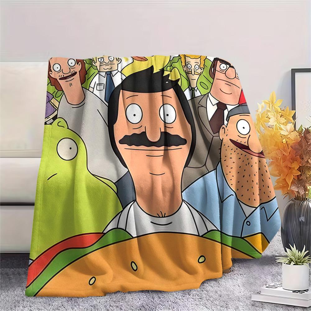 1PC Happy Burger Shop Print FlAannel Blanket, High quality Comfortable for All Seasons, Home Decor, Warmth and Comfort