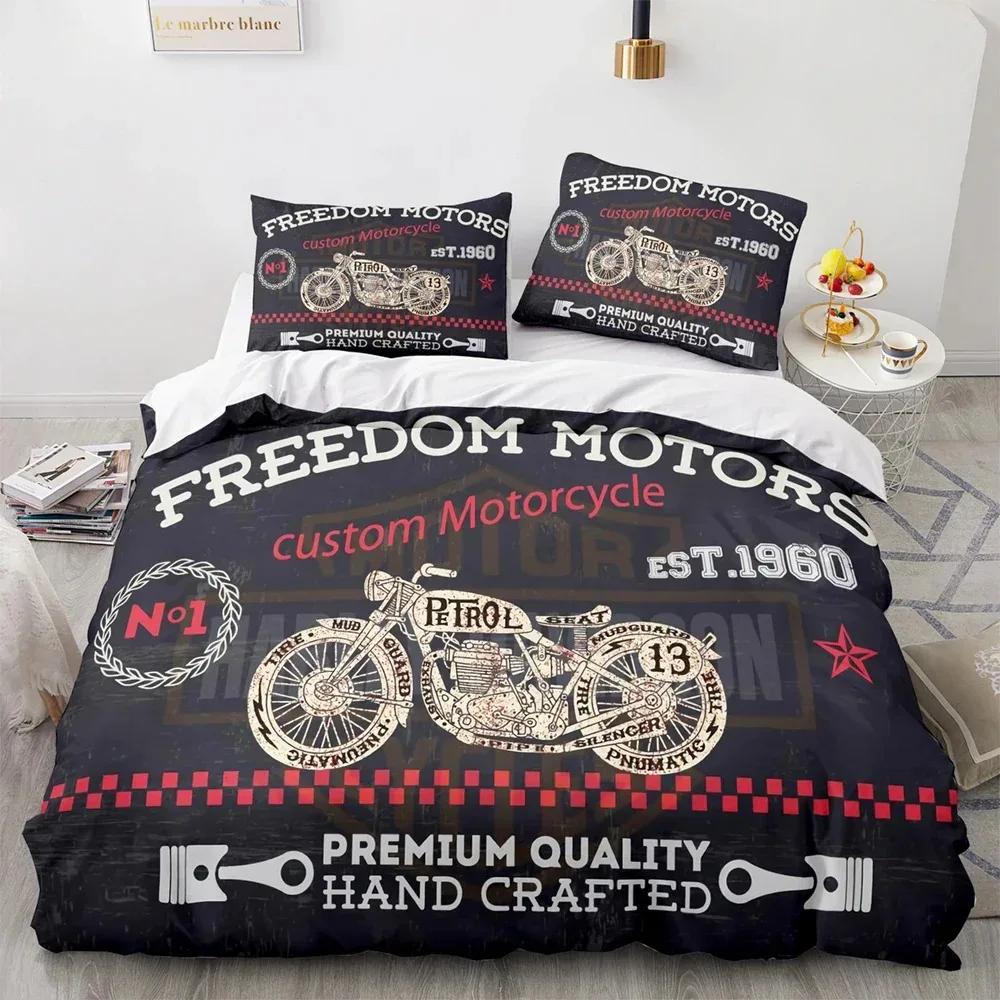 New Classic Motorcycle Bedding Set Single Twin Full Queen King Size Knight Bed Set Adult Kid Bedroom Duvet Cover Sets 3D Print