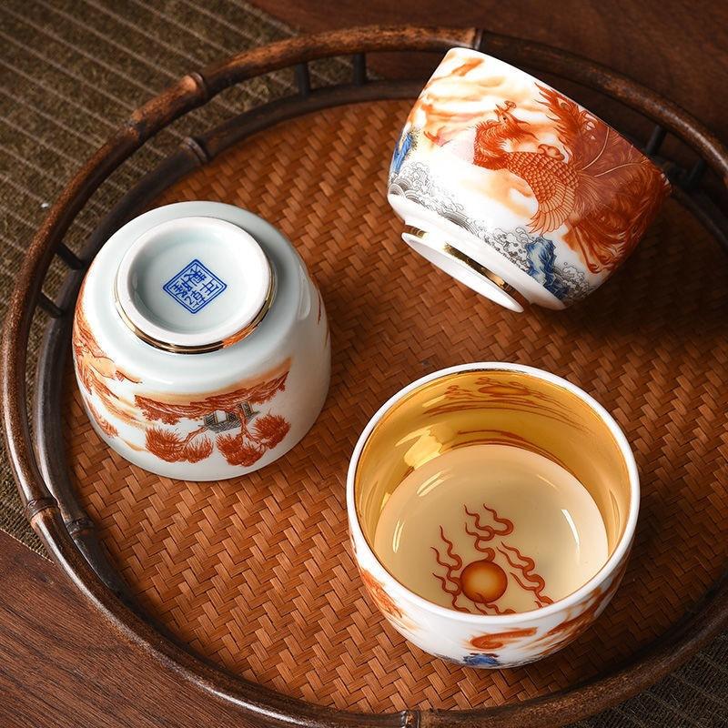 Gilt (Dragon Soaring in Prosperity) Silver Inlaid Kung Fu Tea Master Single Kiln Change Tasting Cup T