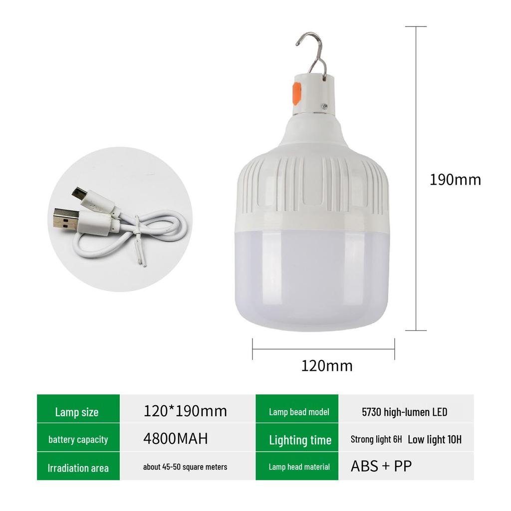 Rechargeable LED Light Bulb: Outdoor Camping, Night Market, Emergency, Super Bright, Rainproof, Power Outage Solution
