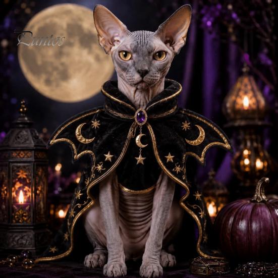 Cat Witch Hat Set Halloween Costume, Cute Ghost Cloak, Funny Pet Costume for Small Pets Festival Outfit, Kitty Cosplay Cape Holiday Party Accessories