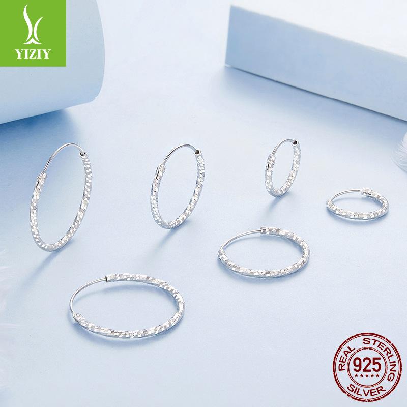 Wind Versatile Modern Ol Fashion Super Flash Ice Tremella Circle Women'S S925 Sterling Silver Gold-Plated Ear Jewelry