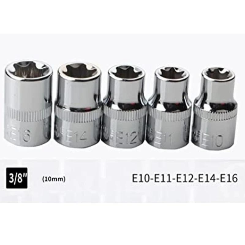 14Pcs E-Torx Hexagonal Plum Torque Socket Set with Case 1/4, 3/8, 1/2 In Drive Female External Star Socket Set E4-E24 Sockets