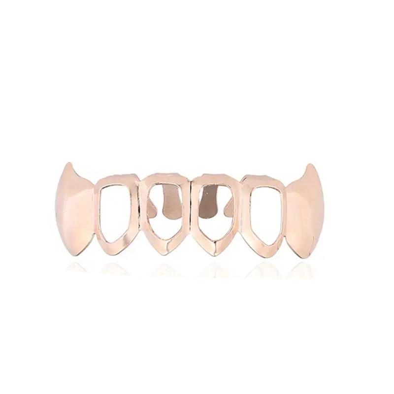 European Six-Tooth & Four-Tooth Hollow Fangs with Flat Teeth Hip Hop Grill Set