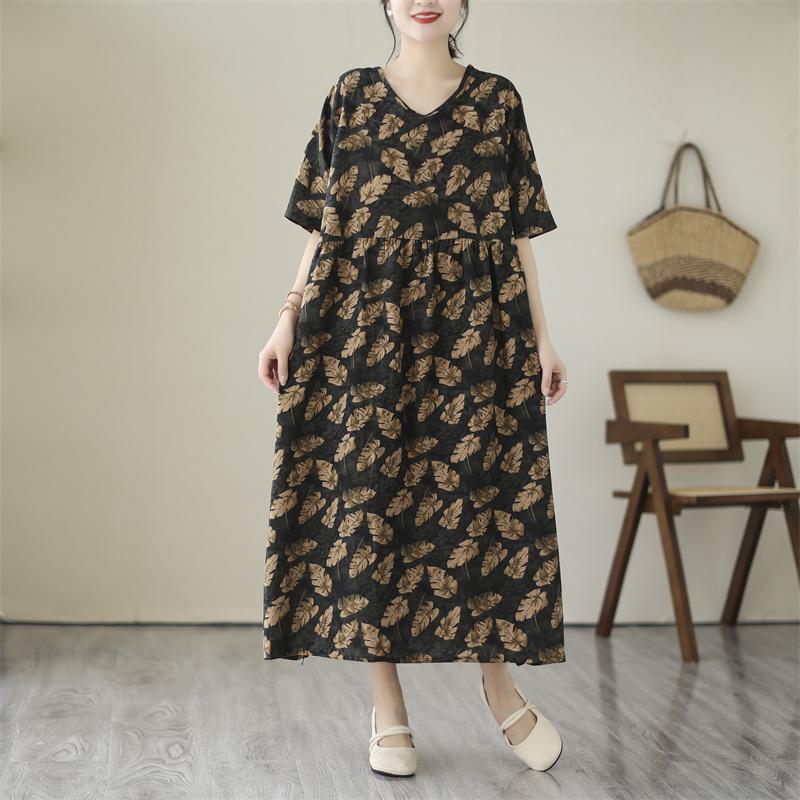 

DIMANAF 2024, женское летнее пляжное платье больших размеров, винтажное женское длинное платье, свободное платье макси, хлопковое черное платье с принтом One Size чёрный