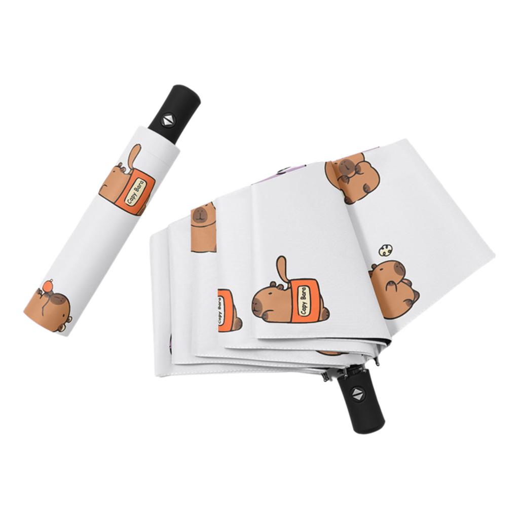 Windproof Three Fold Umbrella Featuring Capybara Print Sun& Rain Umbrella For All Weather Use Simplified Rib Structure