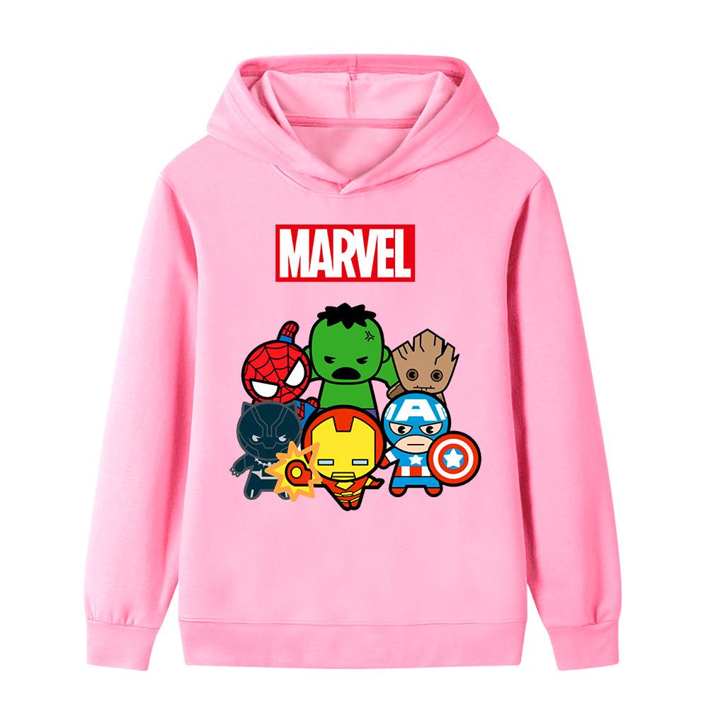 Autumn Winter Marvel Superheroes Chibi Printed Hoodies Fashionable Casual Warm Sports Long Sleeved Children's Boy Hooded Sweatshirts