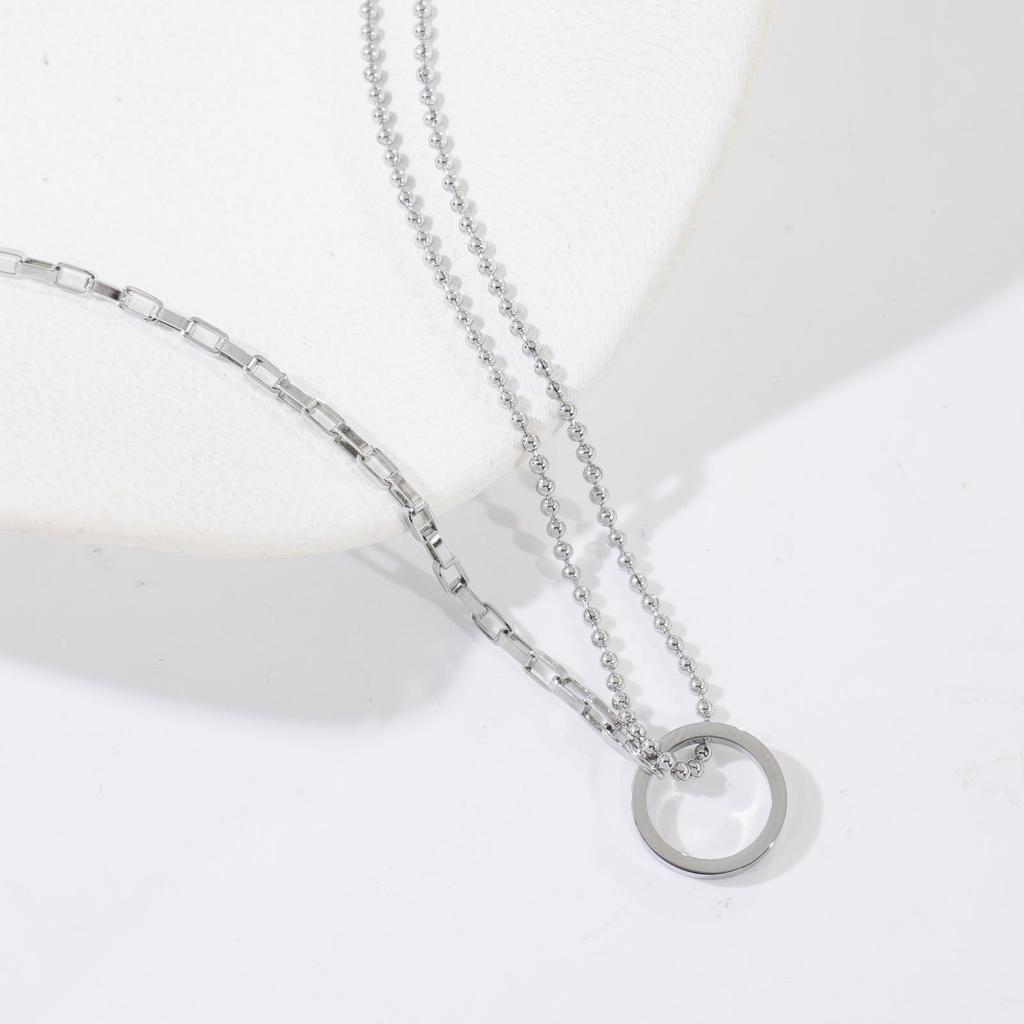 Vintage Stacked Circle Double-Layer Necklace Female Sweet Cool Wind Stacked Collar 18K Gold Titanium Steel Necklace