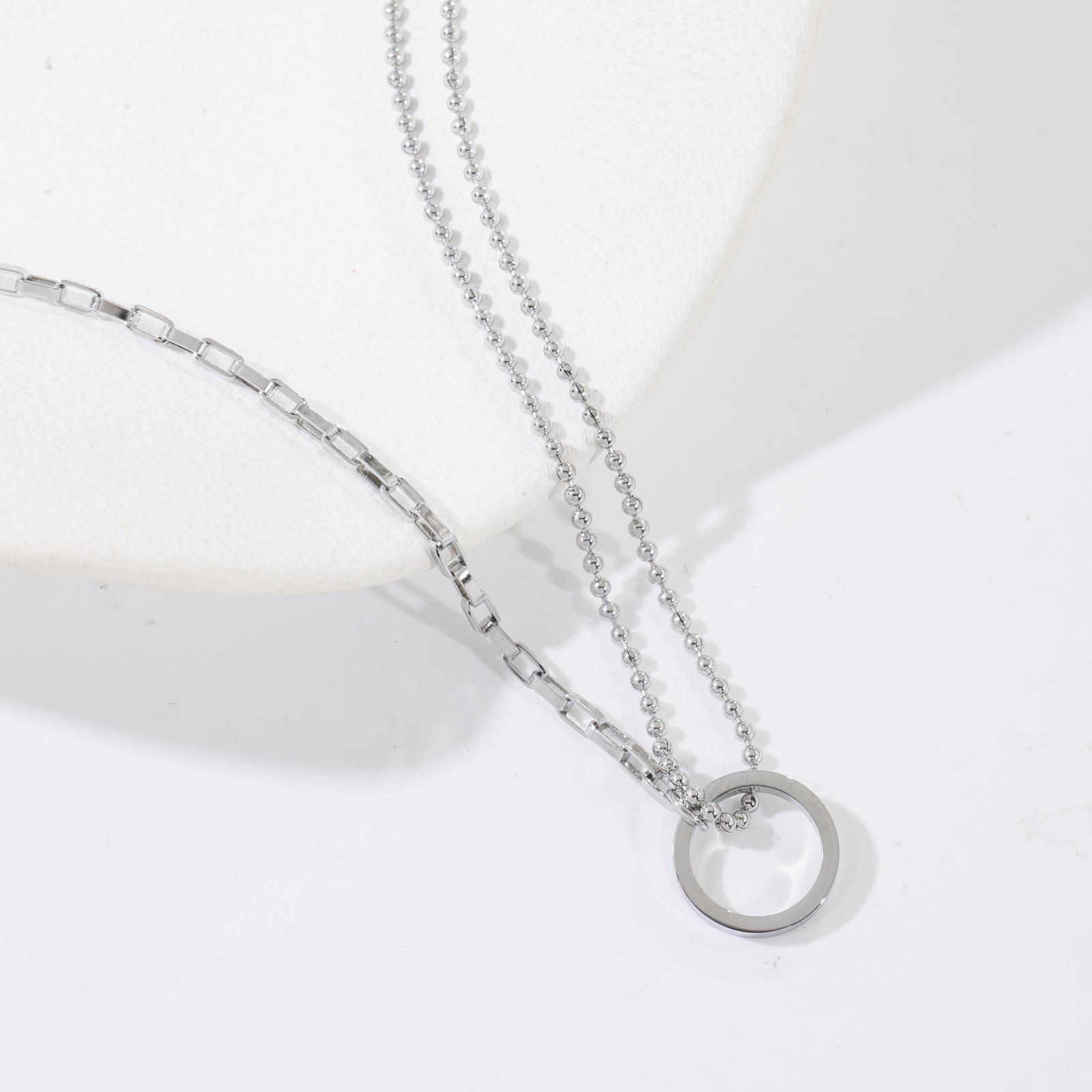 Vintage Stacked Circle Double-Layer Necklace Female Sweet Cool Wind Stacked Collar 18K Gold Titanium Steel Necklace