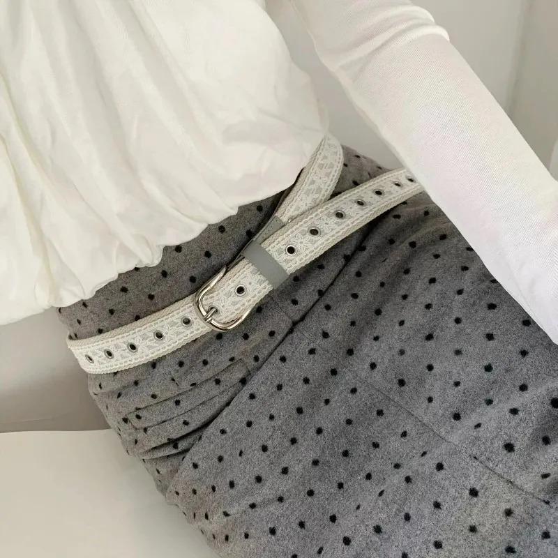 Vintage Lace Canvas Belt for Women Fashionable Metal Buckle Decorative Waistband Retro Jean Accessory Korean Trendy Design 110cm
