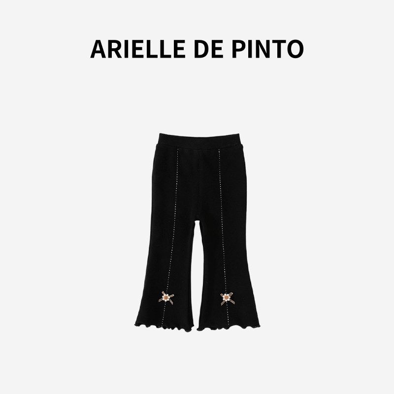 French Arielle De Pinto Girls Leggings, Autumn and Winter Style, Korean Style Elastic Knitted Flared Pants for Outerwear Black 110