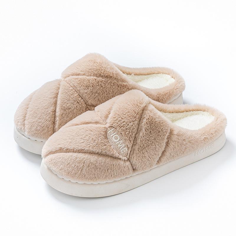Plush cotton slippers wear thick soles outside in autumn and winter household warmth and plush comfort couple bedroom shoes