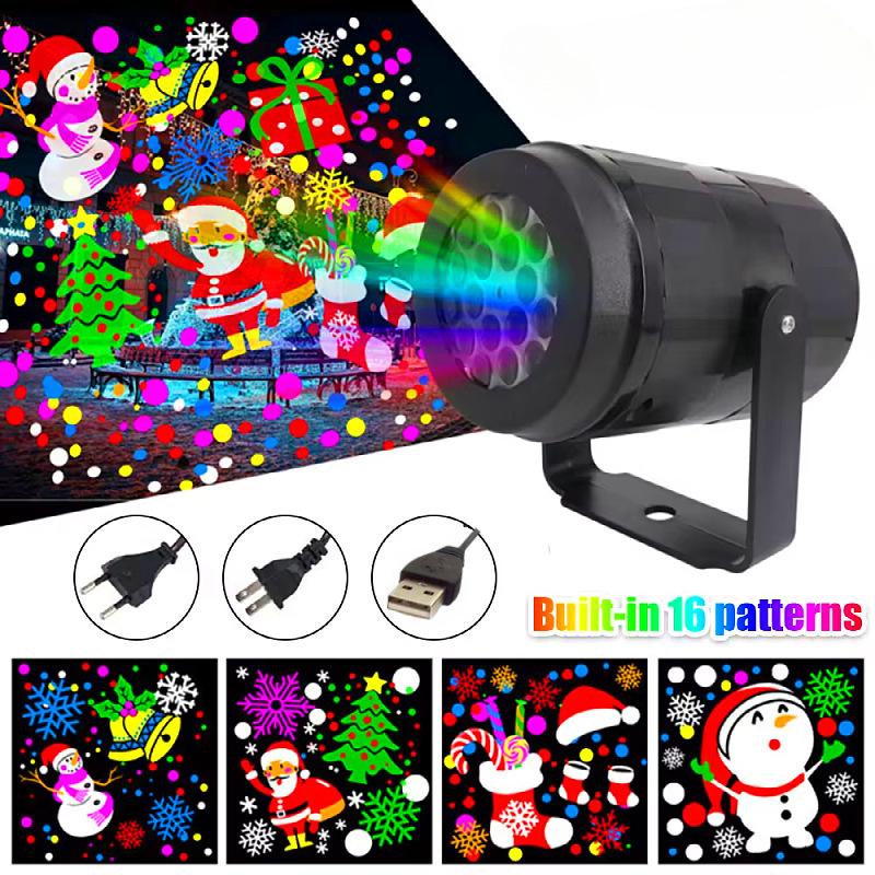1pc Snowflake Christmas Laser Projector Light,16 Patterns Waterproof Rotating Christmas LED Stage Lights Christmas Decoration