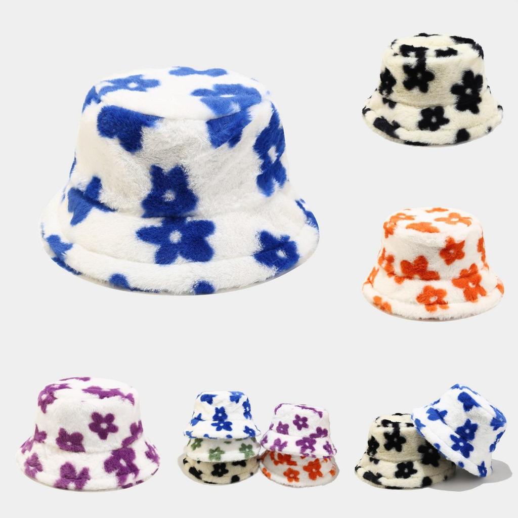 Plush Flower Embroidered Fisherman Hat With Wide Brim For Outdoor Winter And Spring Use