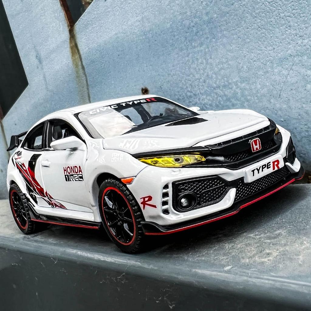 1/32 Scale Honda Civic Type-R Diecast Alloy Model Car Toy, Pull Back Vehicle with Light and Sound for Kids Adults Gift Collection