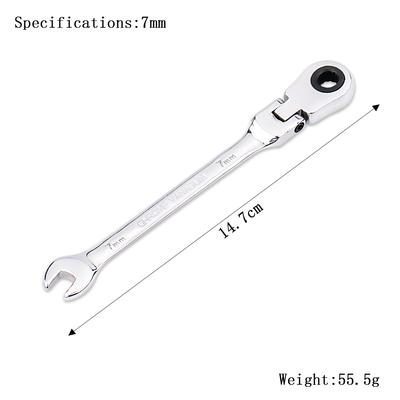 7mm Ratchet Wrench of Keys Spanner Set Hand Tool 72-Tooth Ratcheting Flexible Head Mirror Finish 7mm Auto and Home Repair 1 Pcs