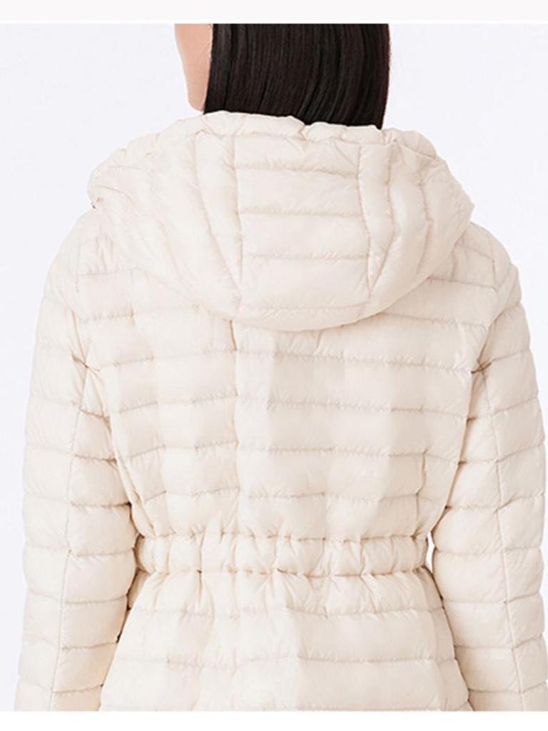 Women's Tie-Waist Hooded Down Jacket - Long Sleeve, Loose Fit, Lightweight, White Duck Down Outerwear 2025