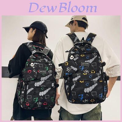 Nylon Casual Backpack For Teens With Letter Shape Smiley Face Graffiti For School Use
